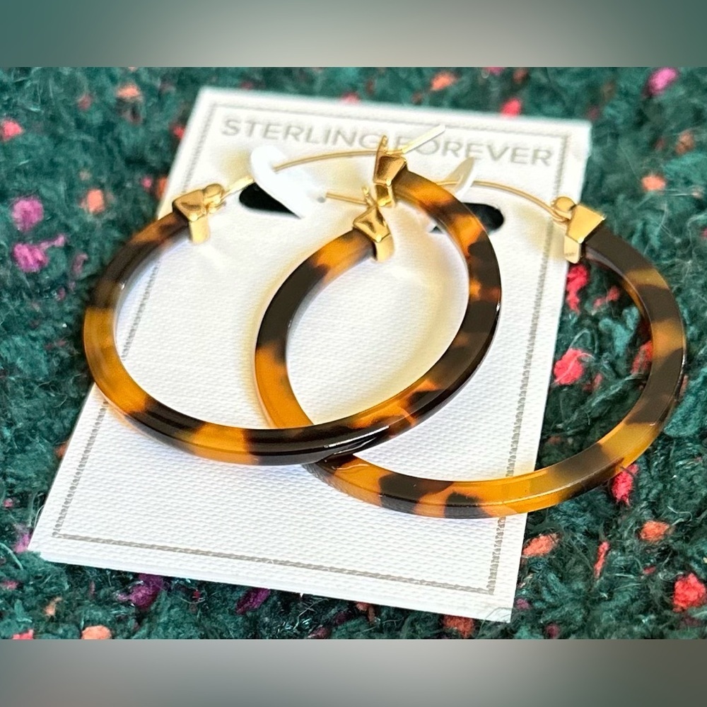 ‼️RARE‼️🎸Sterling Forever🎸🔥NWT🔥Tortoise Acetate Hoop Earrings 50mm